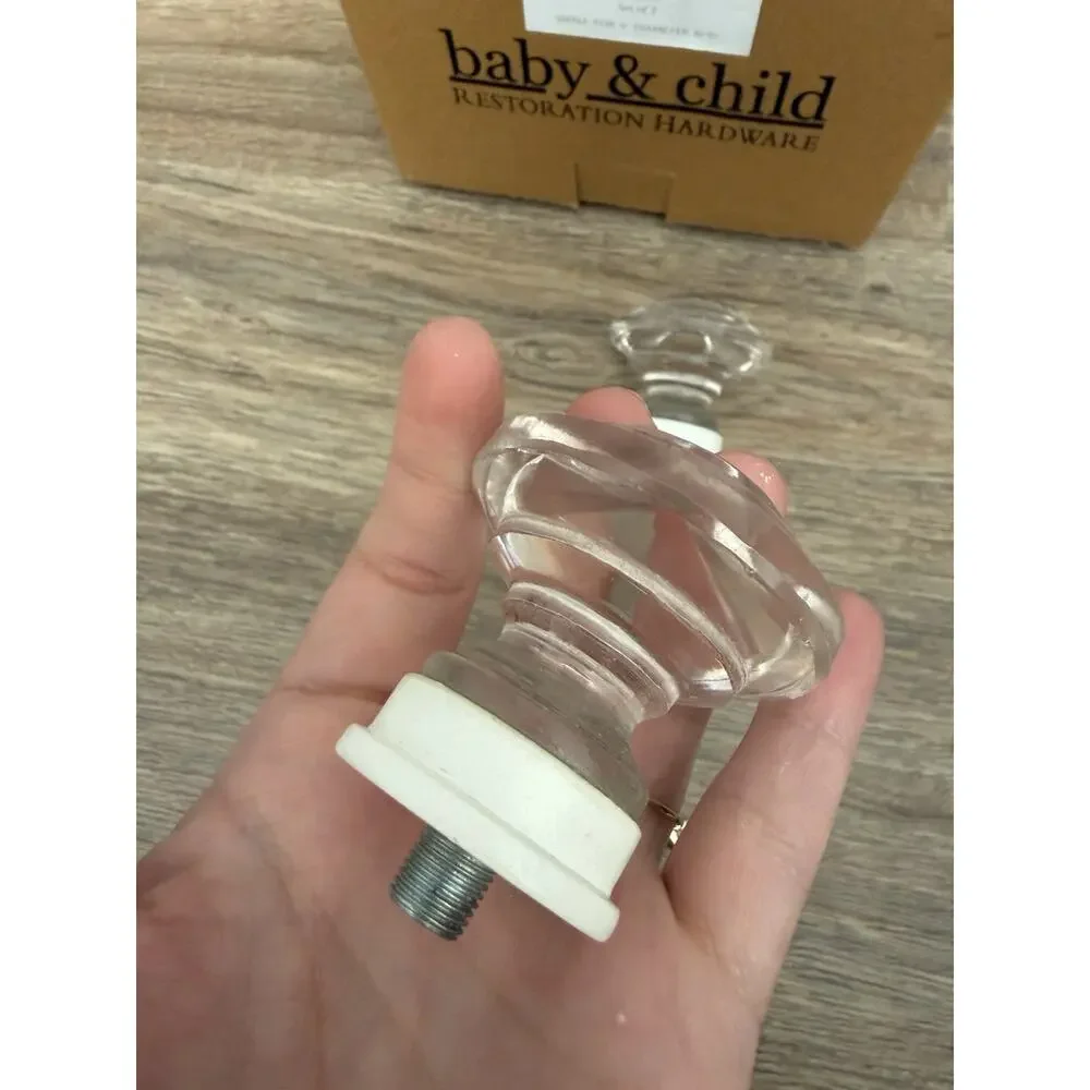 Restoration Hardware Baby & Child Vintage Glass Newel Finials Clear Set of 2 NIB